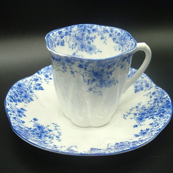 Shelley DAINTY BLUE Demitasse Teacup and Saucer, Vintage 1960's Fine Bone China - Picture 1 of 6